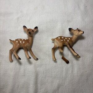 2 Vintage Ceramic Christmas Reindeer Deer Matte Finish 3" Holiday